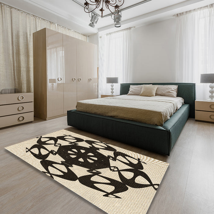 Patterned Milk Chocolate Brown Rug in a Bedroom, pat1425brn