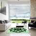 Square Patterned Dark Forest Green Rug in a Living Room, pat1425grn