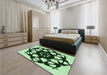 Patterned Dark Forest Green Rug in a Bedroom, pat1425grn