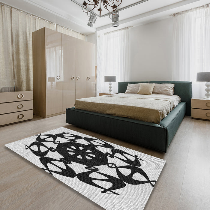 Patterned Dark Gray Black Rug in a Bedroom, pat1425gry