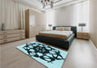 Patterned Medium Teal Green Rug in a Bedroom, pat1425lblu