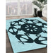 Patterned Medium Teal Green Rug in Family Room, pat1425lblu