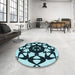 Round Patterned Medium Teal Green Rug in a Office, pat1425lblu