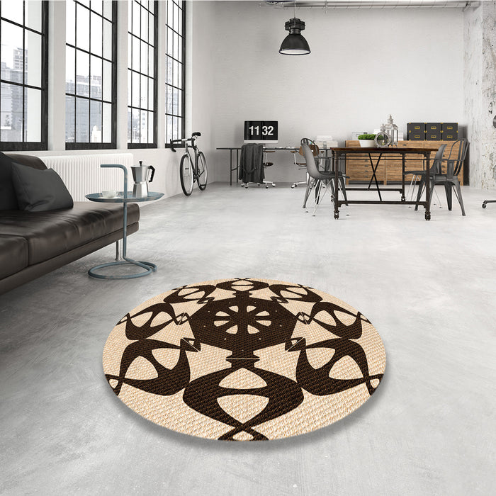 Round Patterned Deep Peach Orange Rug in a Office, pat1425org