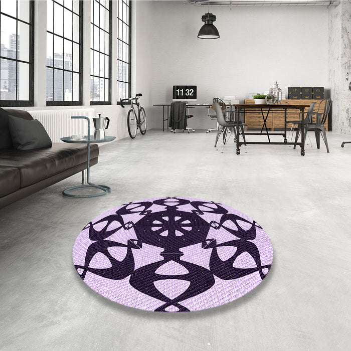 Round Patterned Blossom Pink Rug in a Office, pat1425pur