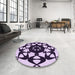 Round Patterned Blossom Pink Rug in a Office, pat1425pur