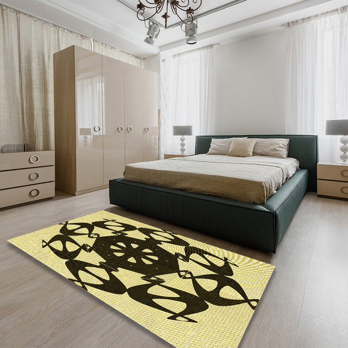 Patterned Bakers Brown Rug in a Bedroom, pat1425yw