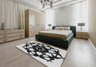 Patterned Platinum Gray Novelty Rug in a Bedroom, pat1425