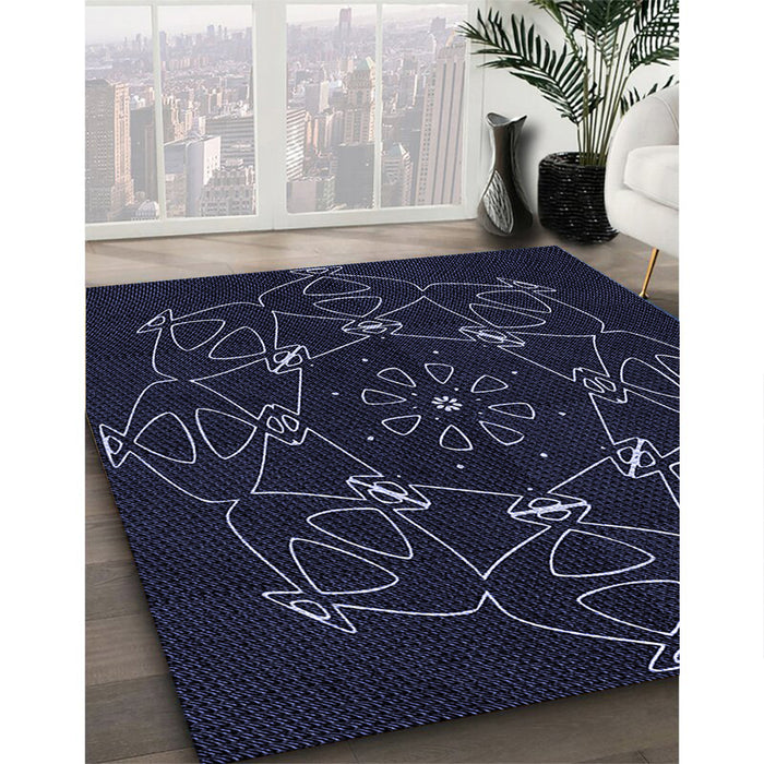 Patterned Black Rug in Family Room, pat1426blu