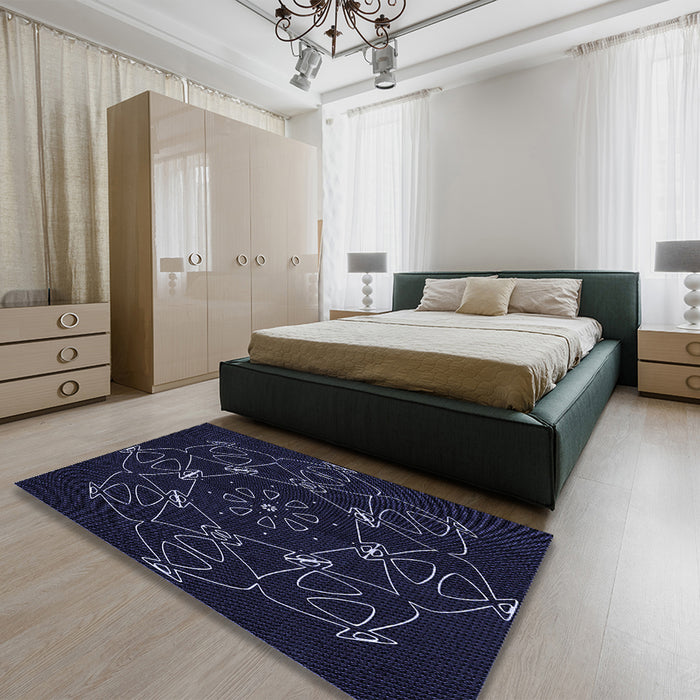 Patterned Black Rug in a Bedroom, pat1426blu