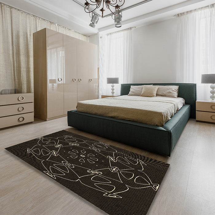 Patterned Black Rug in a Bedroom, pat1426brn