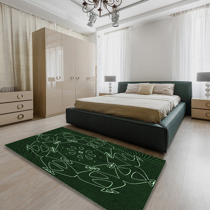 Patterned Black Rug in a Bedroom, pat1426grn