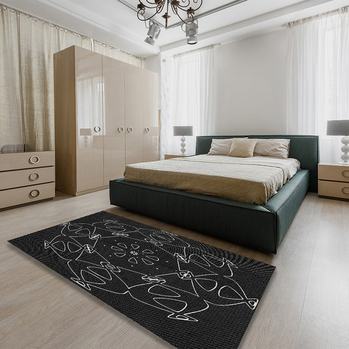 Round Machine Washable Transitional Black Rug in a Office, wshpat1426gry
