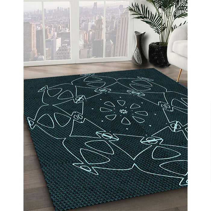 Patterned Black Rug in Family Room, pat1426lblu