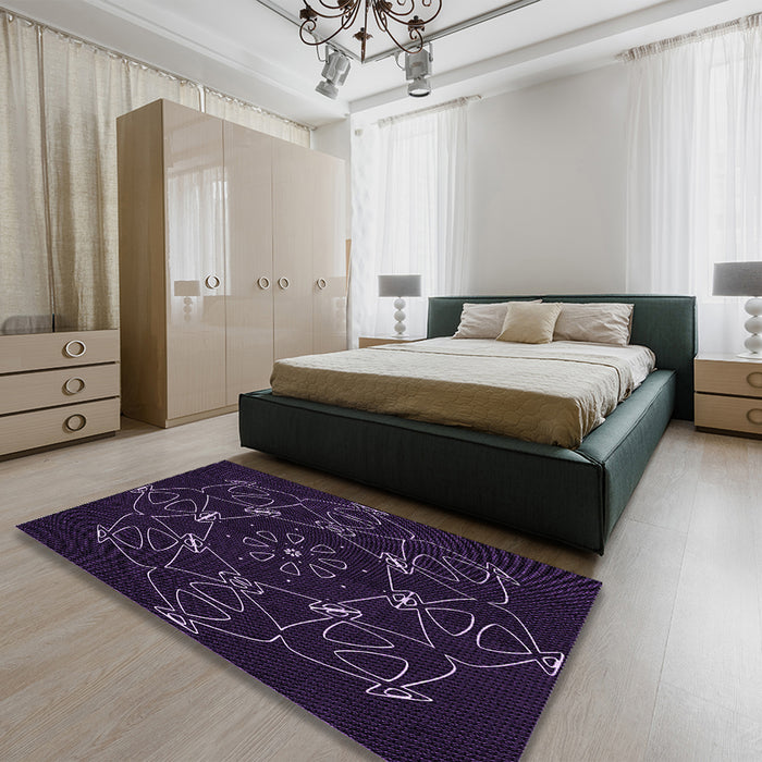 Patterned Midnight Gray Rug in a Bedroom, pat1426pur