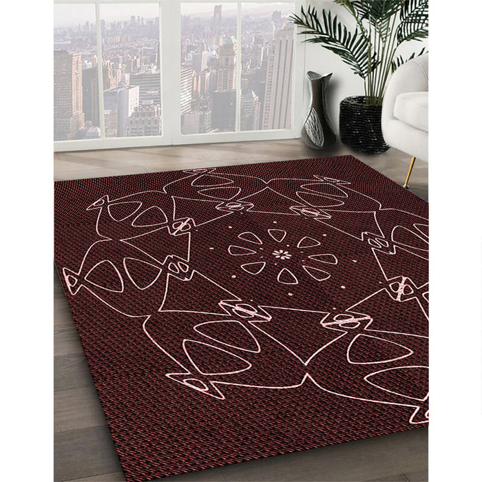 Patterned Chocolate Brown Rug in Family Room, pat1426rd