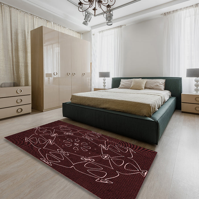 Patterned Chocolate Brown Rug in a Bedroom, pat1426rd