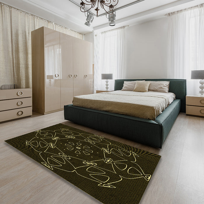 Patterned Black Rug in a Bedroom, pat1426yw