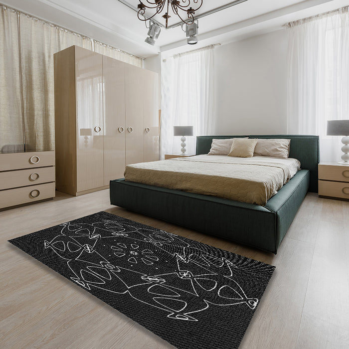 Patterned Gray Novelty Rug in a Bedroom, pat1426
