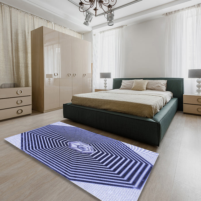 Round Machine Washable Transitional Blue Rug in a Office, wshpat1427blu