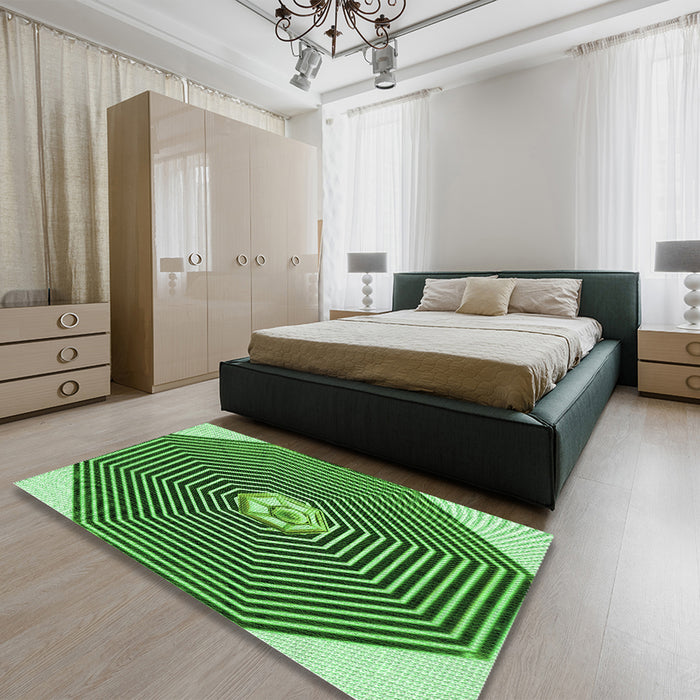 Round Machine Washable Transitional Deep Emerald Green Rug in a Office, wshpat1427grn