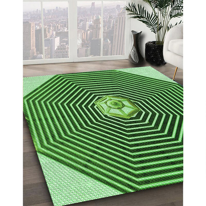 Patterned Deep Emerald Green Rug in Family Room, pat1427grn