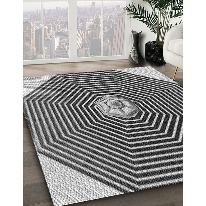 Patterned Dark Gray Black Rug in Family Room, pat1427gry