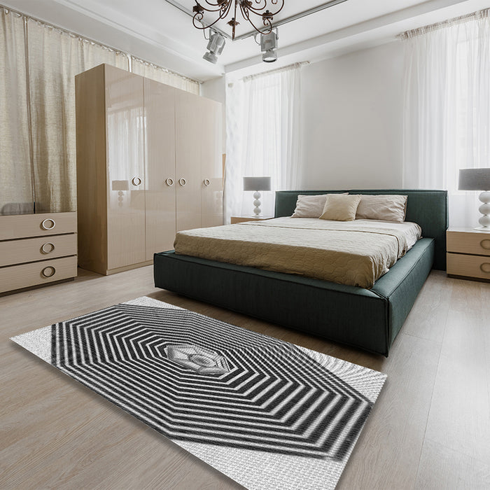 Round Machine Washable Transitional Dark Gray Black Rug in a Office, wshpat1427gry