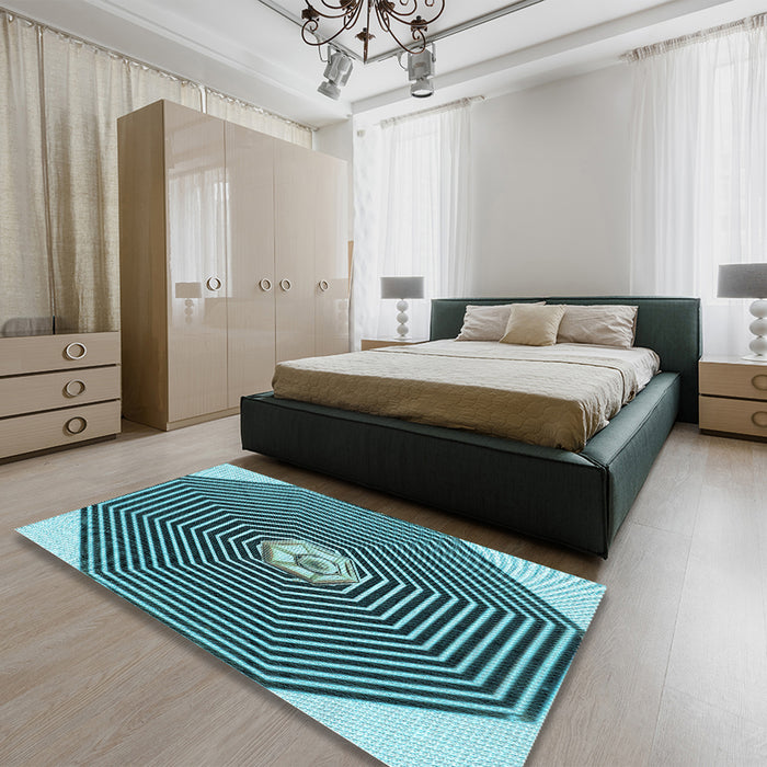 Patterned Diamond Blue Rug in a Bedroom, pat1427lblu