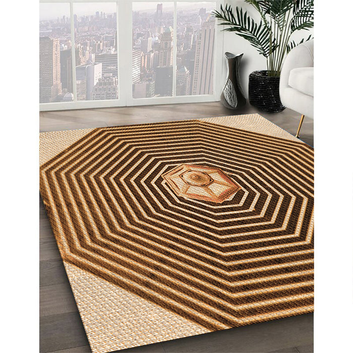 Patterned Red Brown Rug in Family Room, pat1427org