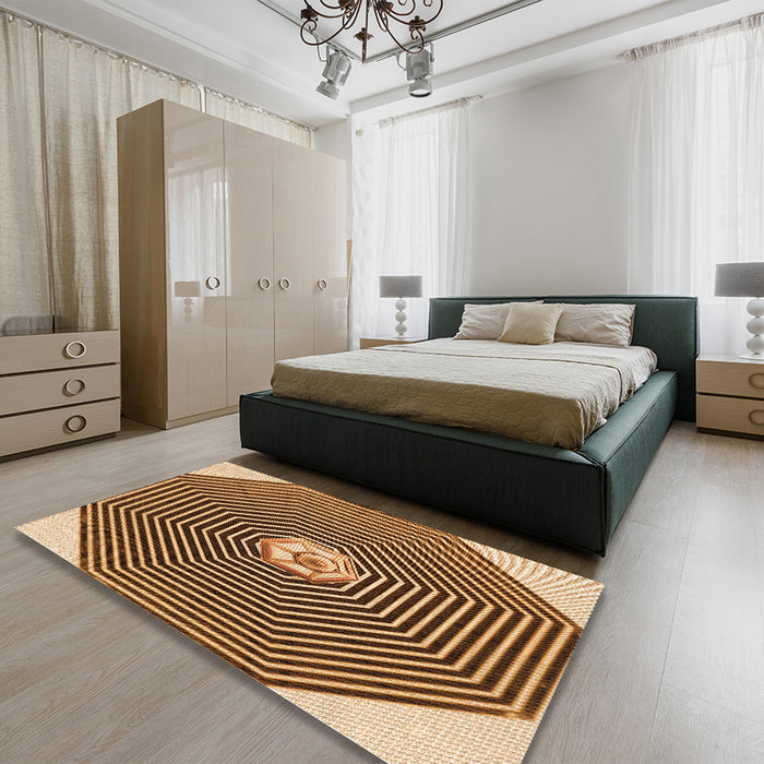 Round Machine Washable Transitional Red Brown Rug in a Office, wshpat1427org