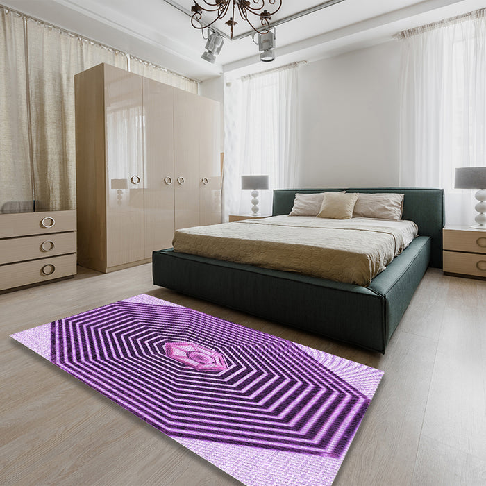 Round Machine Washable Transitional Violet Purple Rug in a Office, wshpat1427pur