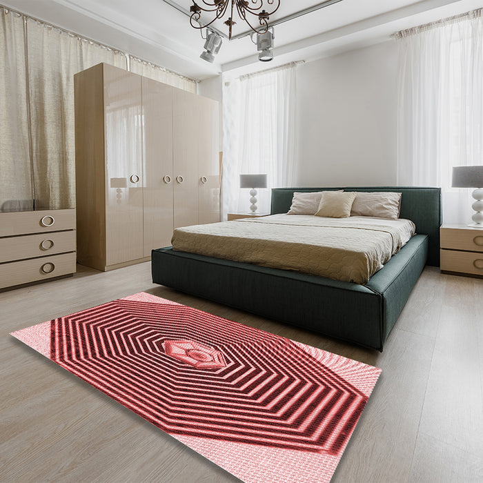 Patterned Light Coral Pink Rug in a Bedroom, pat1427rd