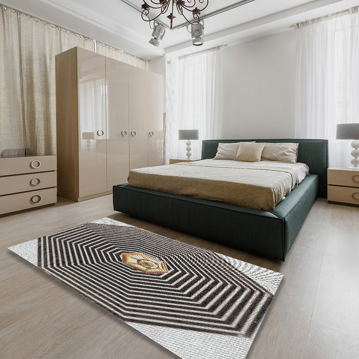 Machine Washable Transitional Burgundy Brown Rug in a Bedroom, wshpat1427