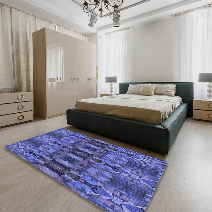 Patterned Light Slate Blue Rug in a Bedroom, pat1428blu