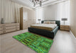 Patterned Deep Emerald Green Rug in a Bedroom, pat1428grn