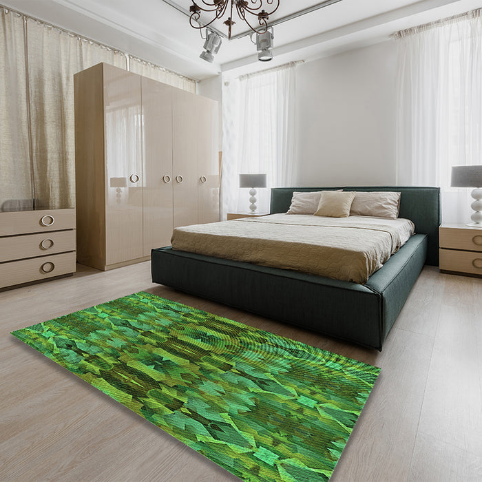 Patterned Deep Emerald Green Rug in a Bedroom, pat1428grn