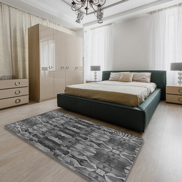 Patterned Gunmetal Gray Rug in a Bedroom, pat1428gry
