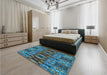 Patterned Dark Blue Grey Blue Rug in a Bedroom, pat1428lblu