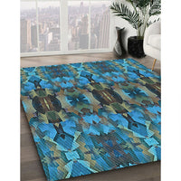 Patterned Dark Blue Grey Blue Rug, pat1428lblu