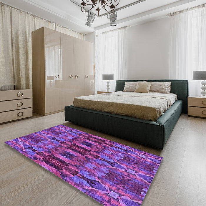 Patterned Dark Magenta Purple Rug in a Bedroom, pat1428pur