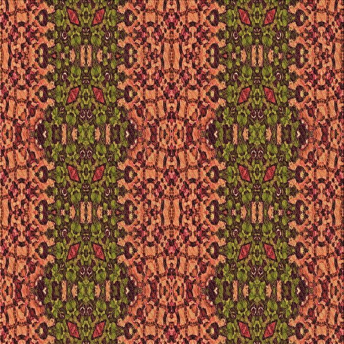 Round Patterned Saffron Red Rug, pat1429org