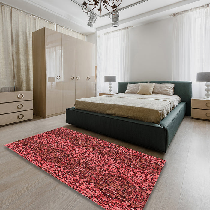Round Machine Washable Transitional Cranberry Red Rug in a Office, wshpat1429rd