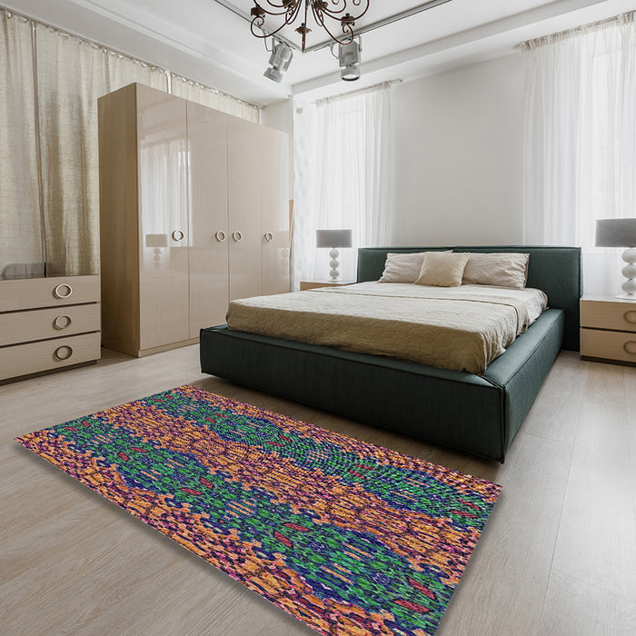 Machine Washable Transitional Khaki Green Rug in a Bedroom, wshpat1429