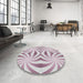 Round Machine Washable Transitional Tulip Pink Rug in a Office, wshpat142