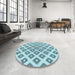 Round Patterned Deep-Sea Green Rug in a Office, pat143lblu