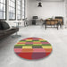 Round Patterned Red Rug in a Office, pat1430brn