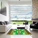 Square Patterned Green Rug in a Living Room, pat1430grn