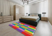 Patterned Pink Violet Pink Modern Rug in a Bedroom, pat1430