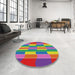 Round Patterned Pink Violet Pink Modern Rug in a Office, pat1430